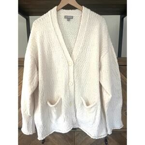 J. Crew Cardigan Sweater XXL Cream Relaxed Textured Yarn Wool Alpaca Blend